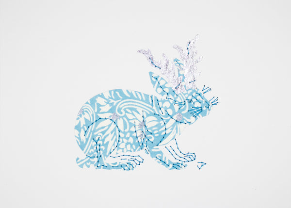 Jackalope in Pale Blue & Silver