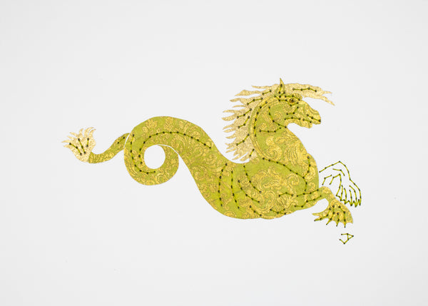 Monstrous Seahorse in Lime Green & Gold