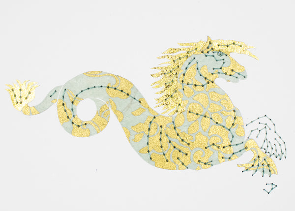 Monstrous Seahorse in Pale Turquoise & Gold