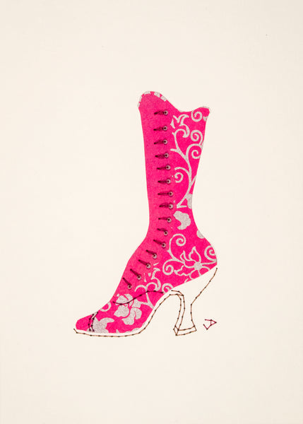 1890s Boot in Pink & Silver