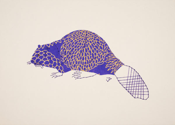 Beaver in Gold on Periwinkle
