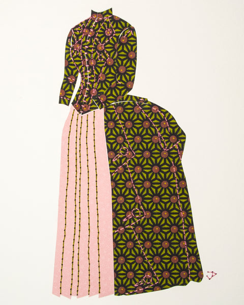 Dress #004: Victorian dress in black, lime and pale rose