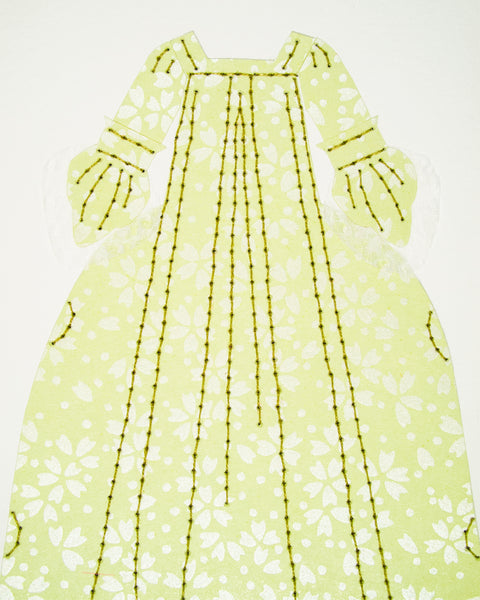 Dress #032: Robe à la française in pale green flowers