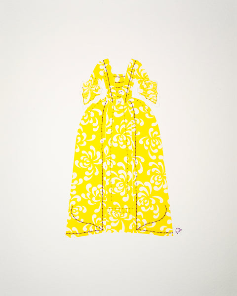 Dress #033: Robe à la française in yellow with purple trim. 2015