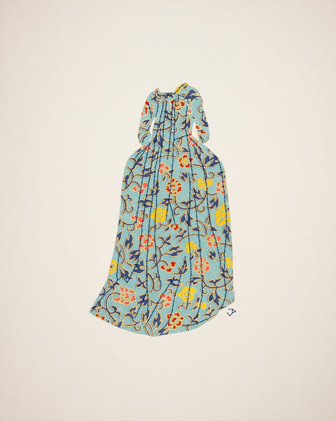 Dress #086: Robe à la française in blue with flowers. 2019