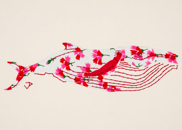 Humpback Whale in Pink & Red Flowers on Silver