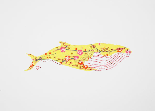 Humpback Whale in Pink & Red Flowers on Yellow