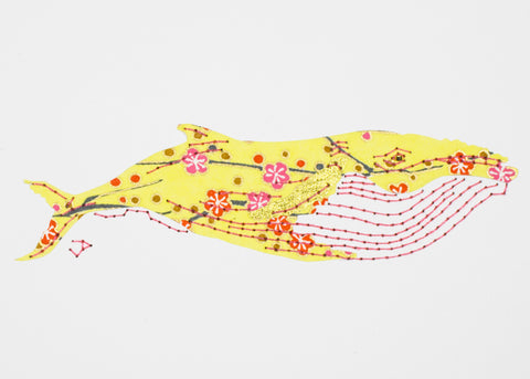 Humpback Whale in Pink & Red Flowers on Yellow