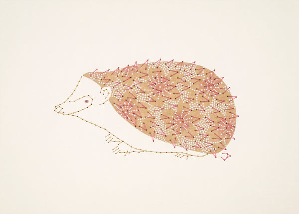 Hedgehog in Pink Flowers on Buff