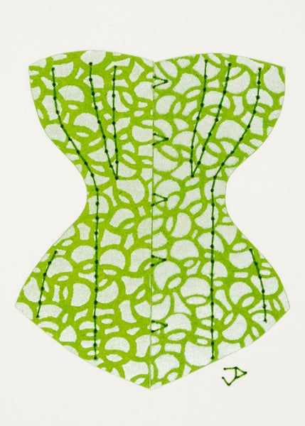Victorian Corset in Silver and Lime Green Circles