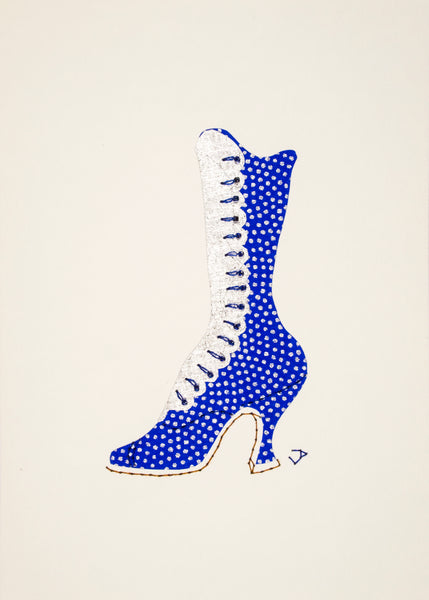 1890s Boot in Bright Blue with Silver Dots