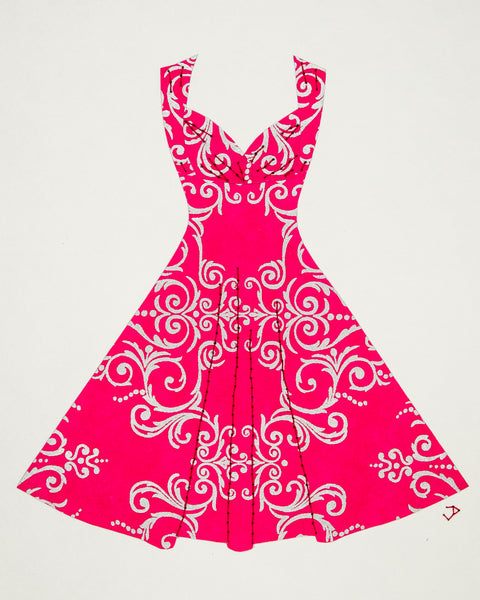 Pinup #018: Pinup dress in silver filigree on pink
