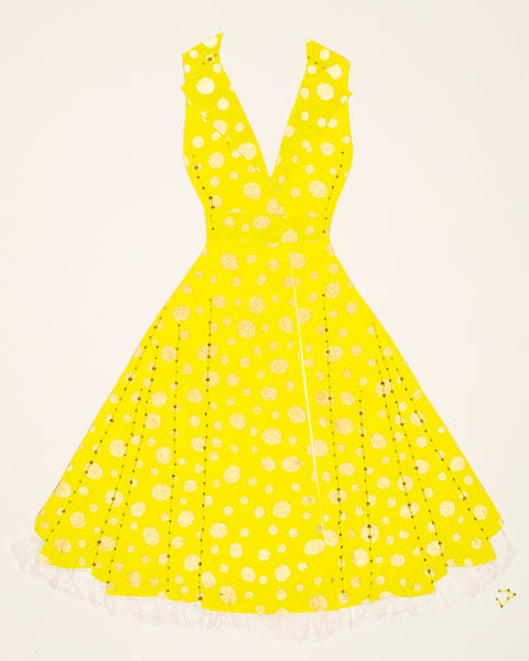 Pinup #033: Pinup dress in gold dots on yellow with crinoline