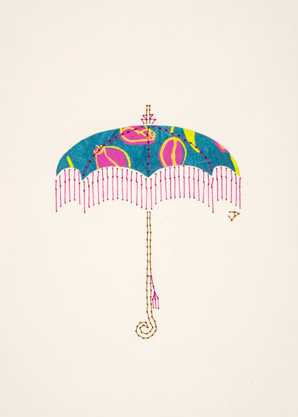 Parasol in Mauve Flowers on Teal