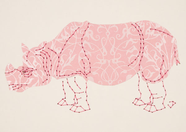 Rhinoceros in Pearl Filigree on Pale Pink