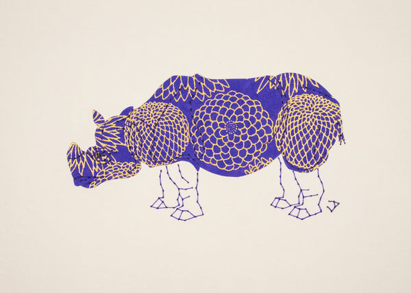 Rhinoceros in Gold & Periwinkle