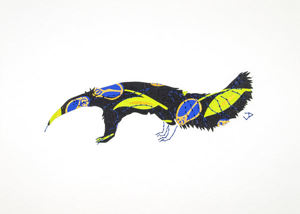 Anteater in Blue & Green Flowers on Black