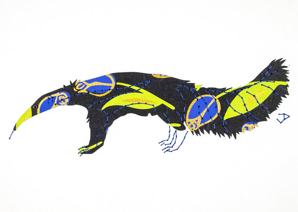 Anteater in Blue & Green Flowers on Black