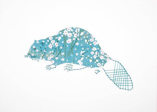 Beaver in Teal Reeds