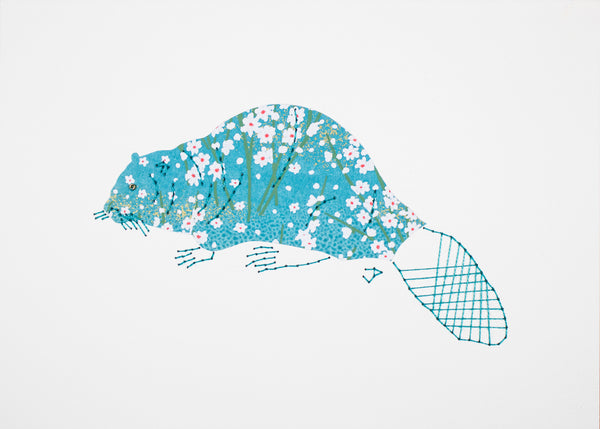 Beaver in Teal Reeds