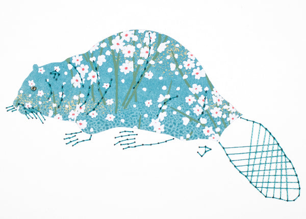 Beaver in Teal Reeds