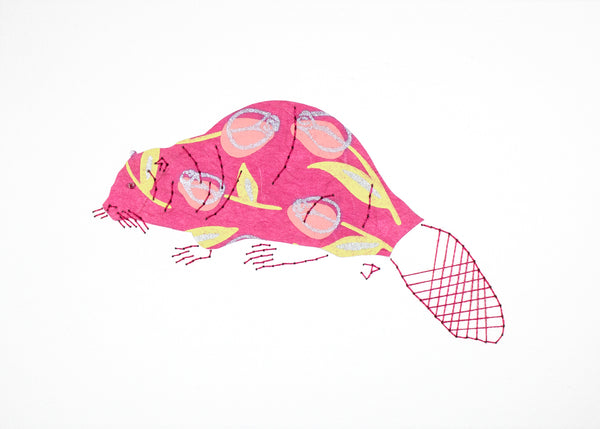 Beaver in Pink Flowers on Pink