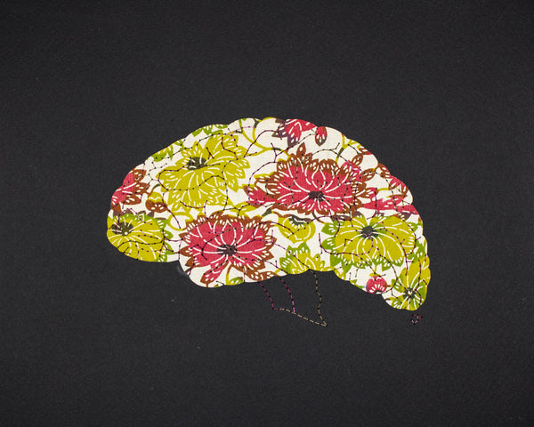 Brain in deep rose and lime green