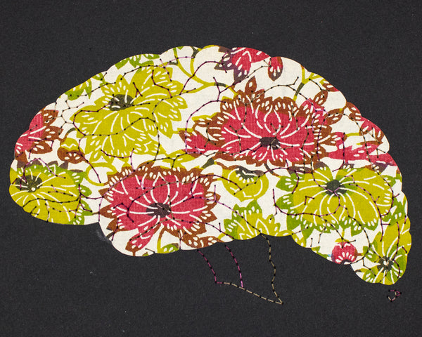 Brain in deep rose and lime green