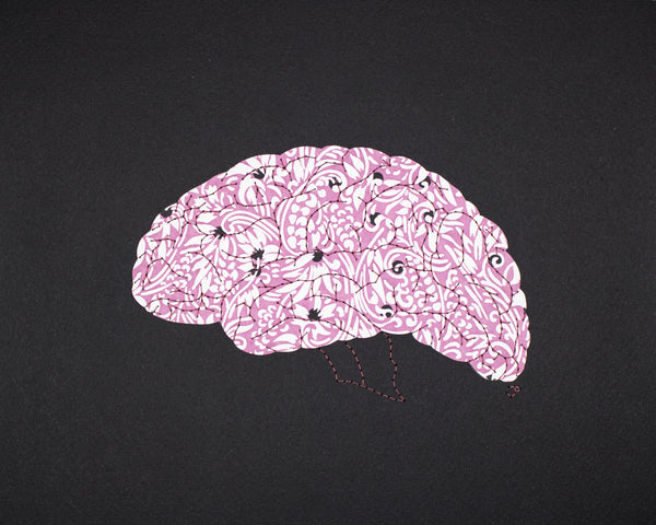 Brain in lilac, white, and silver filigree