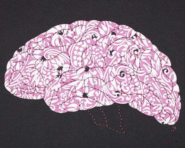 Brain in lilac, white, and silver filigree