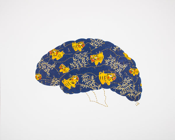 Brain in dark blue tiny angry tigers