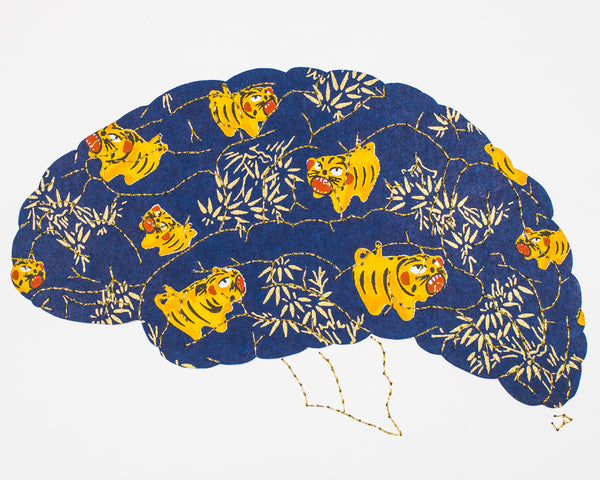 Brain in dark blue tiny angry tigers