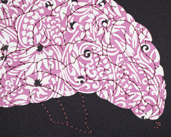 Brain in lilac, white, and silver filigree