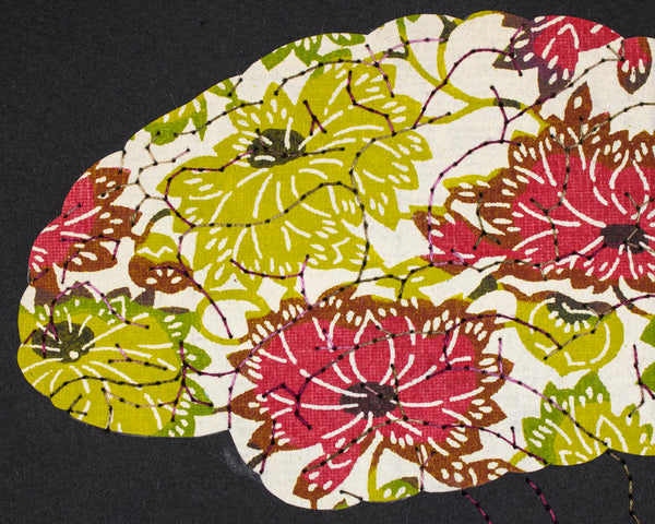 Brain in deep rose and lime green