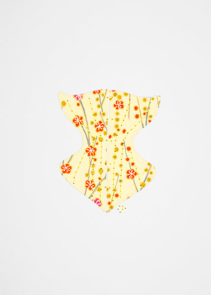 Victorian Corset in Coral Flowers on Yellow
