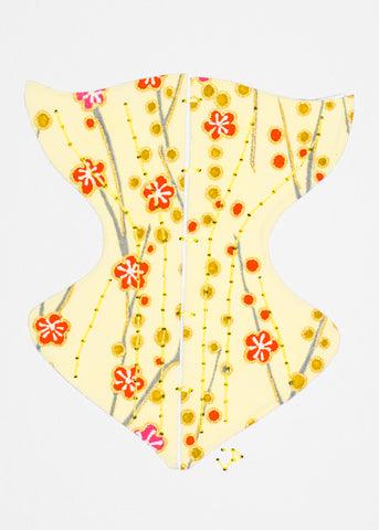 Victorian Corset in Coral Flowers on Yellow