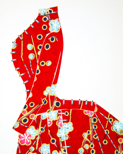 Dress #001: Victorian dress in red and turquoise. 2014
