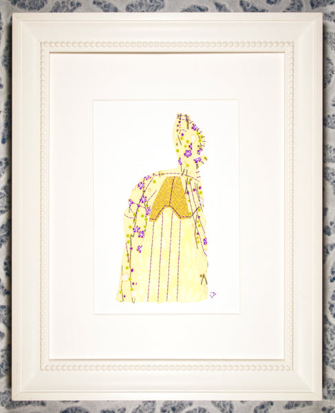 Dress #002: Victorian dress in pale yellow, gold, and purple
