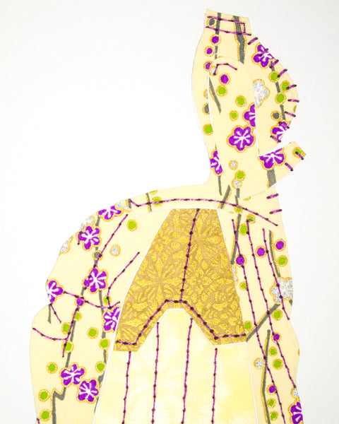 Dress #002: Victorian dress in pale yellow, gold, and purple