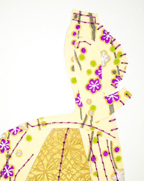 Dress #002: Victorian dress in pale yellow, gold, and purple
