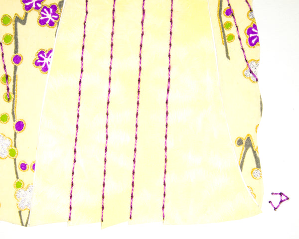 Dress #002: Victorian dress in pale yellow, gold, and purple