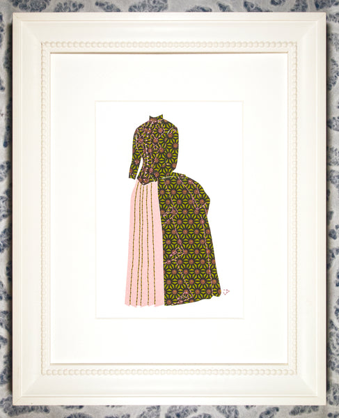 Dress #004: Victorian dress in black, lime and pale rose