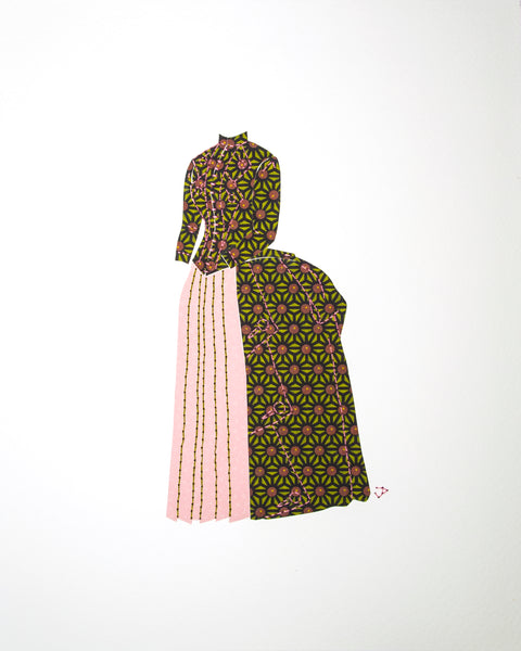 Dress #004: Victorian dress in black, lime and pale rose