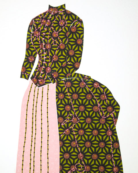 Dress #004: Victorian dress in black, lime and pale rose