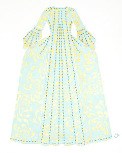 Dress #007: Robe à la française in gold and turquoise: rear view. 2014