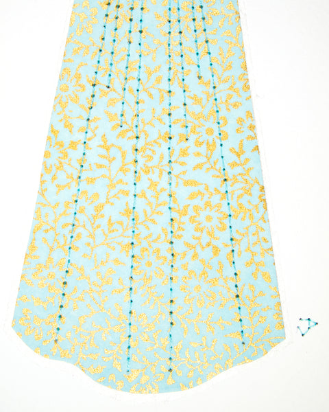 Dress #009: Regency dress in mint and gold: rear view. 2014