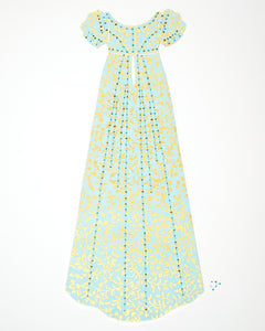 Dress #009: Regency dress in mint and gold: rear view. 2014