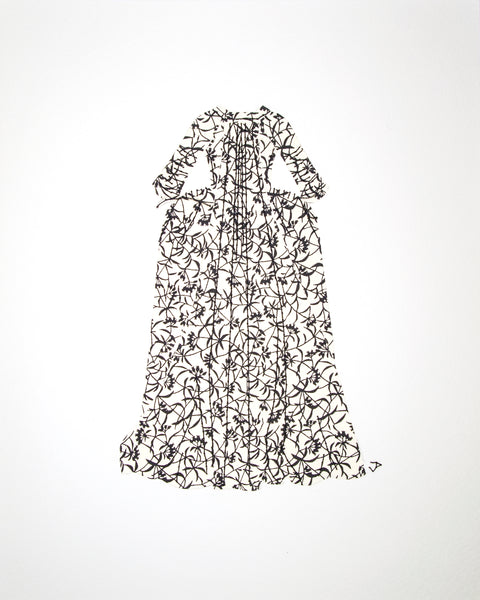 Dress #013: Robe à la française in black and white: back view. 2014