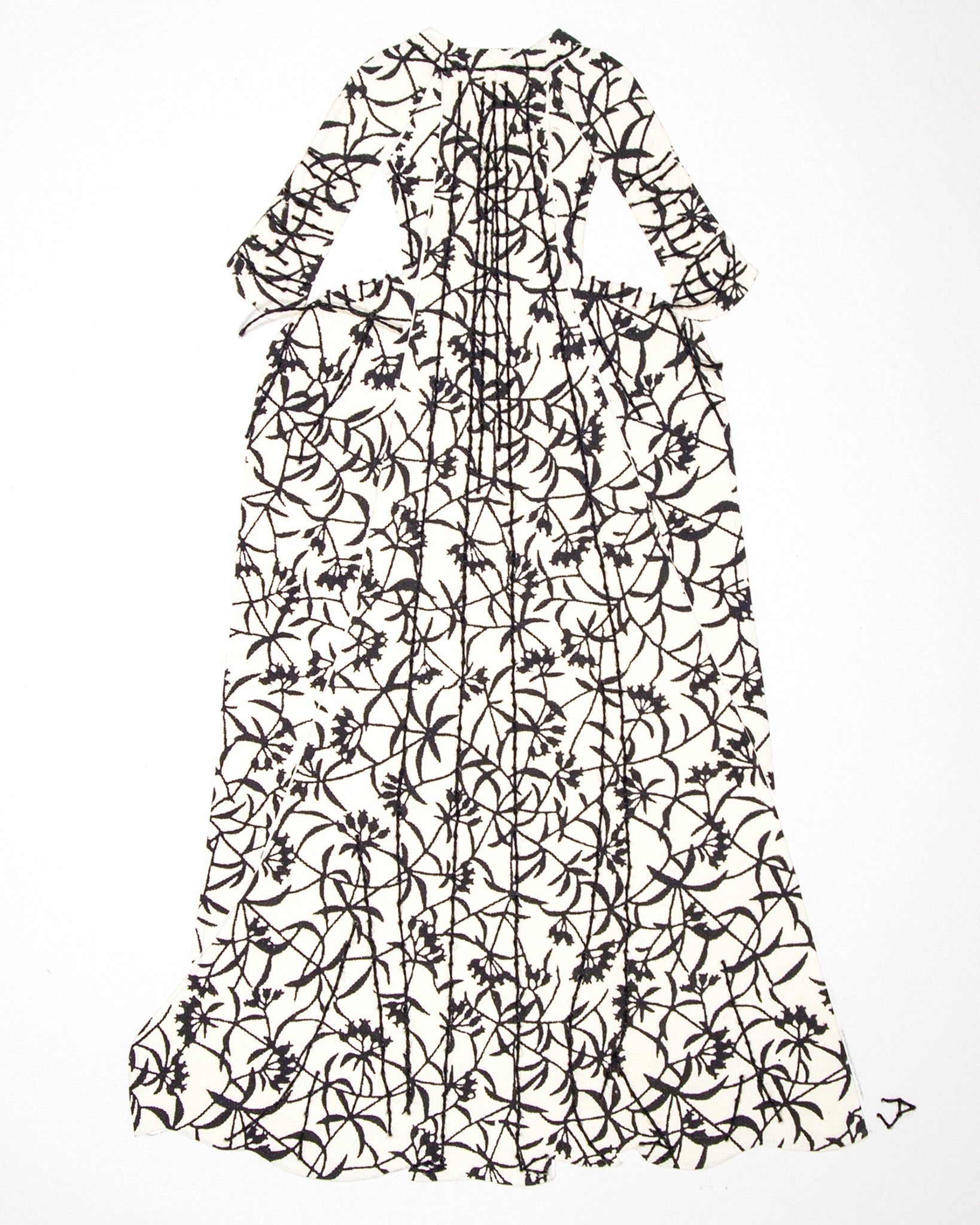 Dress #013: Robe à la française in black and white: back view. 2014