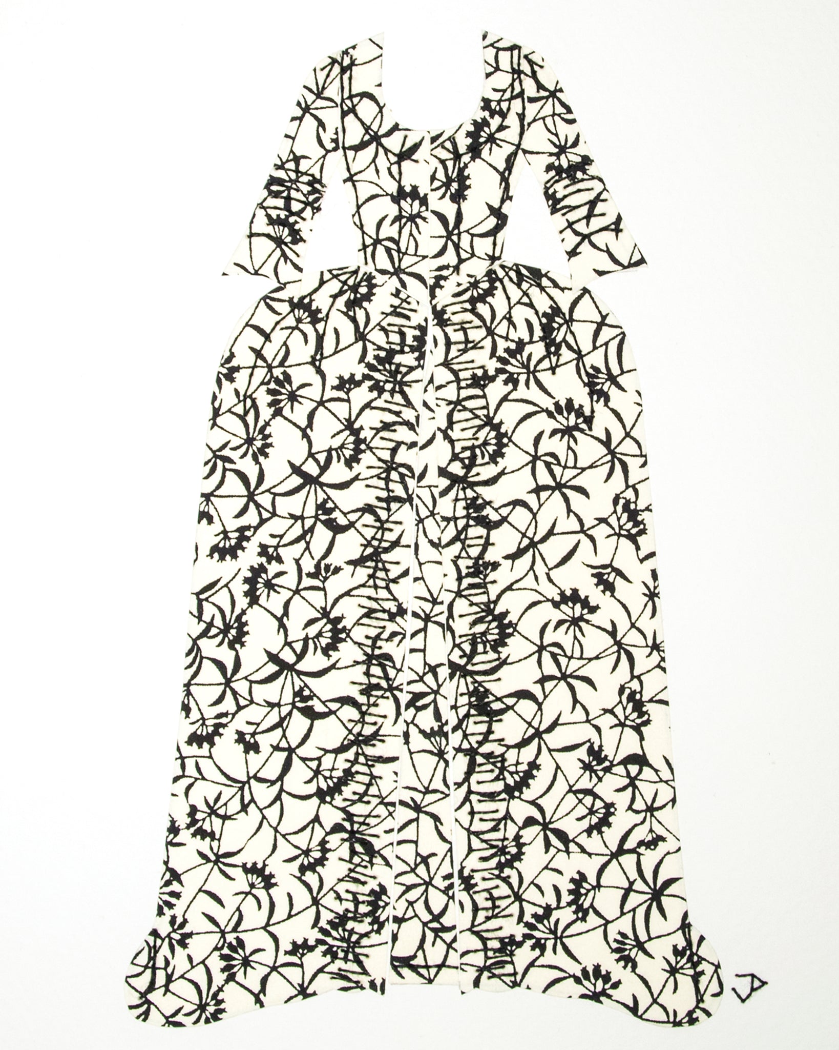 Dress #014: Robe à la française in black and white: front view. 2014